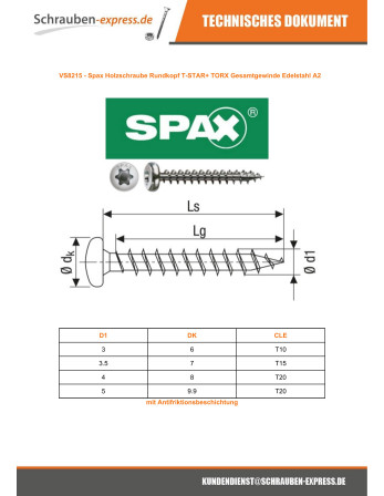 1 x Spax Holzschraube Rundkopf T-STAR+ T20 4x25...