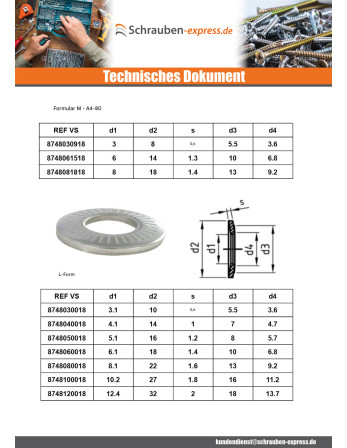1 x Kontaktscheiben Edelstahl A4 M5x10x1 Z