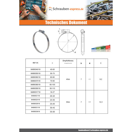 1 x Schlauchschelle versetzter Kopf unperforiertes Band mit 12 Durchmesser 50 für 70 Edelstahl W4