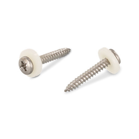 1 x Blechschraube Zylindrischer Flachkopf Pozi PZ3 + Scheiben/Unterlegscheibe Nylon 3,9 x 32 Edelstahl A2 Natürlich