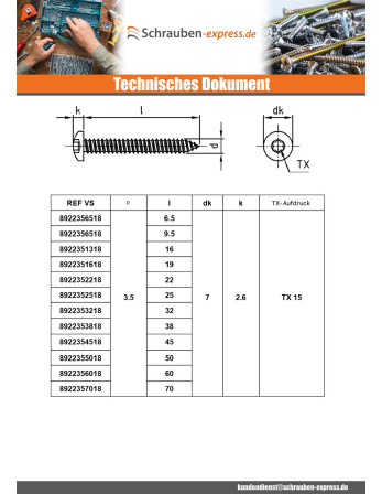 1 x Blechschraube Zylindrischer Halbrundkopf...
