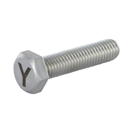 1 x Metallschrauben Sechskantkopf 8x35 Edelstahl A4 mit Buchstabengravur "Y"