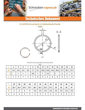 1 x Runddraht-Sicherungsringe für Wellen mit...