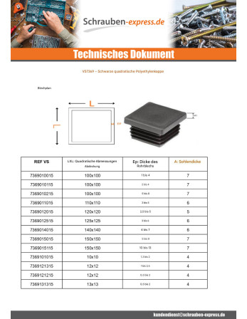 1 x Abdeckung für Vierkantrohr 95x95...