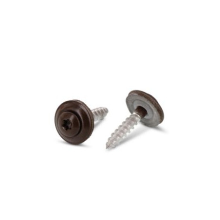1 x Holzschrauben Flacher Senkkopf T20 Edelstahl A2 RAL8014 sepiabraun 4,5 x 60 Scheibe mit EPDM Neopren-Dichtung