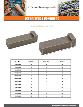 1 x Keil mit Absatz Rohstahl 14x9 Länge 90
