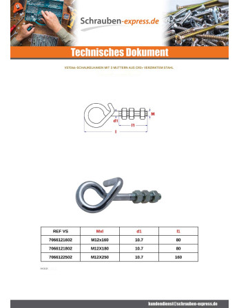 1 x Haken SWING +3 Muttern Verzinkt M12x250