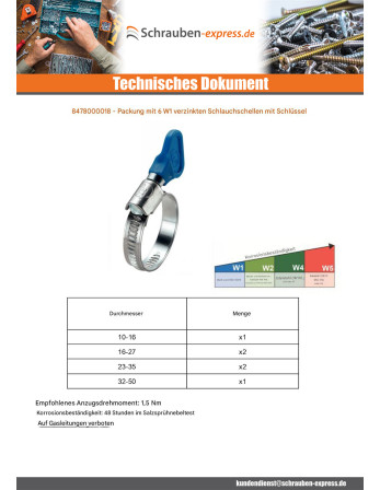 1 x Tüte Von 6 Schlauchschelle für Schlüssel...