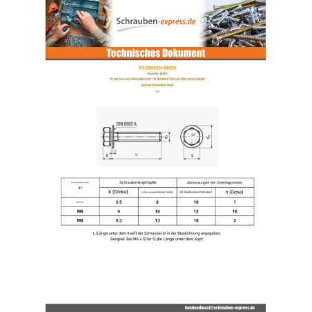 1 x Metallschrauben Sechskantkopf Gesamtgewinde Mit RD IMP M5x16 Edelstahl A2