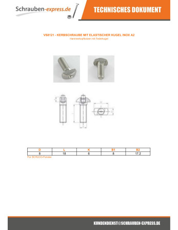 1 x Metallschrauben BALL ELAST M8X18 8x17,2...