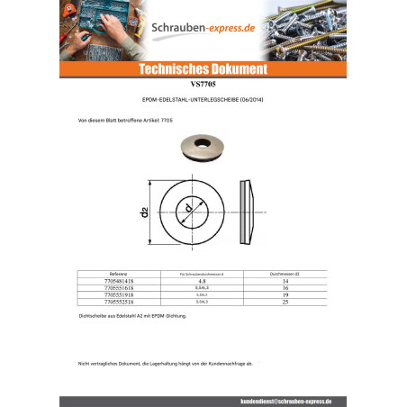 1 x Scheibe mit EPDM Neopren-Dichtung Edelstahl 5,5/6,3 x 16