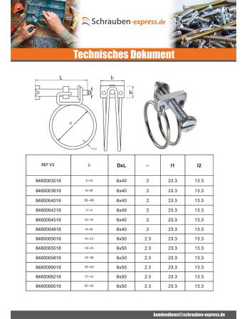 1 x Schlauchschelle mit Doppeldraht Durchmesser...