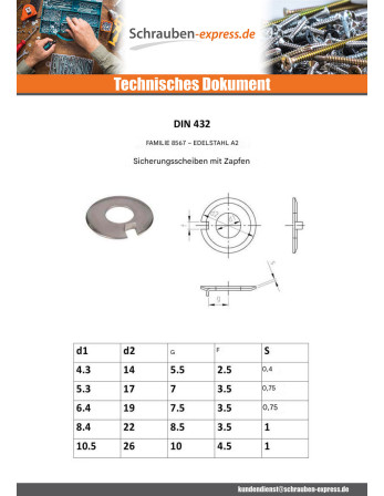 1 x Sicherungsscheibe mit Außenzapfen Edelstahl...
