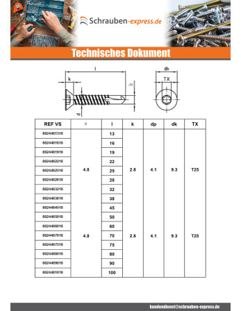 1 x Selbstbohrende Schrauben Senkkopfschraube...