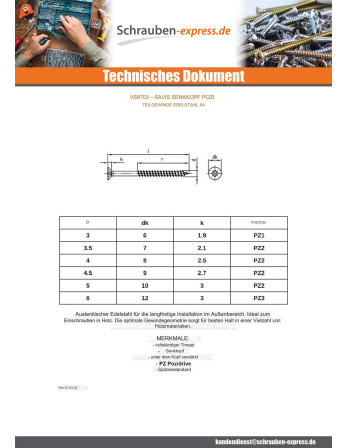 1 x Spanplattenschrauben Senkkopfschraube Pozi...