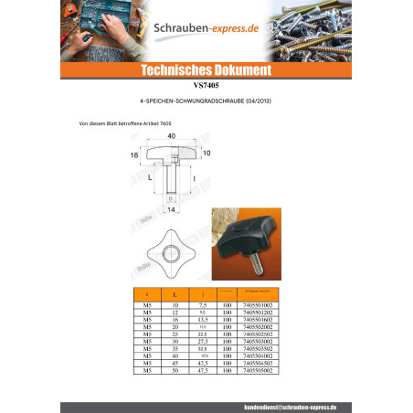 1 x Spitze Klemmen 4 NIEDERLASSUNGEN M5X50 schwarzes Nylon