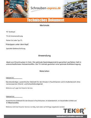 1 x Spanplattenschrauben TEKOR Edelstahl A2...