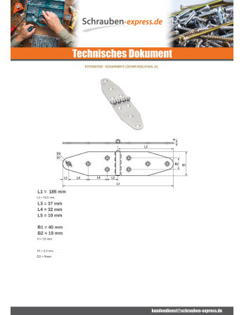 1 x Scharnier Doppelt Oval 8 Loch Edelstahl A2...