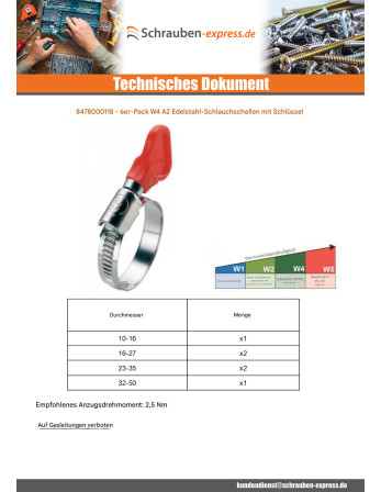 1 x Tüte Von 6 Schlauchschelle für Schlüssel...