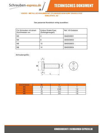 1 x Metallschrauben Sichere Zylindrischer...