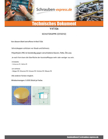 1 x Kappe Durchmesser des Körpers 10...