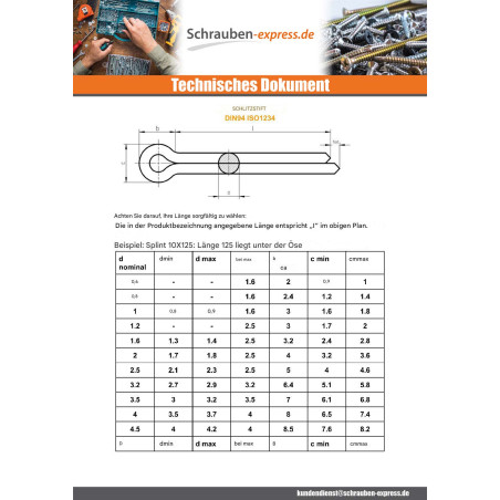 1 x Splint Gespalten Edelstahl A4 4x45