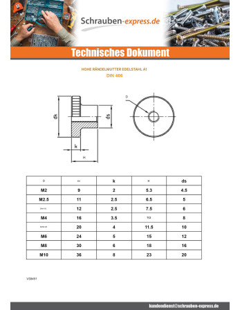 1 x Muttern RÄDER Type Hoch M5 Edelstahl A1