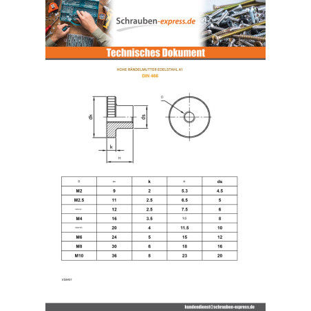 1 x Muttern RÄDER Type Hoch M5 Edelstahl A1