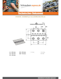 Scharnier Type Gespalten 6 Loch Edelstahl A2 50x60 2