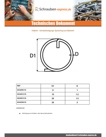 1 x Spaltring zur Achsfixierung Durchmesser 1,5...
