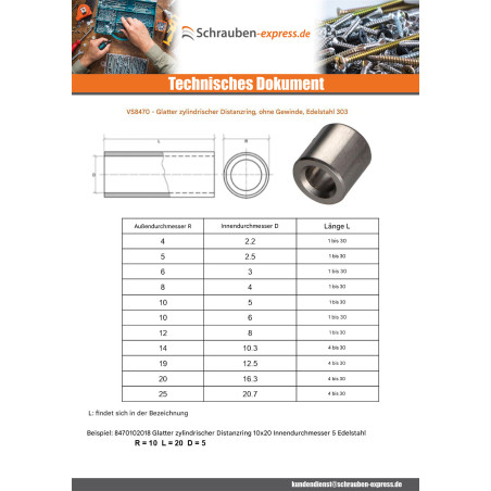 1 x Kupplungsmutter Zylindrisch Glatt 14x18 Durchmesser Innen 10.3INOX