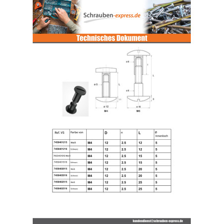 1 x Klemmschraube M6x45 Durchmesser Tube 8 Nylonstrumpfhose 2 stück Männlich weiblich