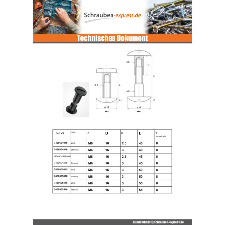 1 x Klemmschraube M6x45 Durchmesser Tube 8 Nylonstrumpfhose 2 stück Männlich weiblich
