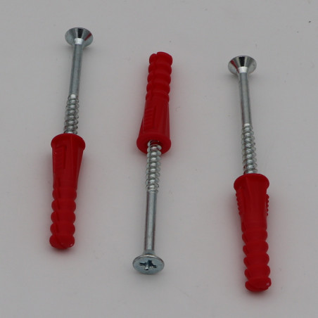 1 x KIT 3 Dübel Rot 9x39 Mit 3 Spanplattenschrauben