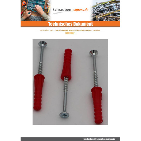 1 x KIT 3 Dübel Rot 9x39 Mit 3 Spanplattenschrauben
