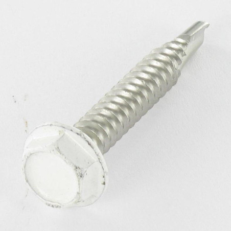 1 x Selbstbohrende Schrauben Sechskantkopf 6,3 x 40 Edelstahl A2 RAL9010 reinweiß