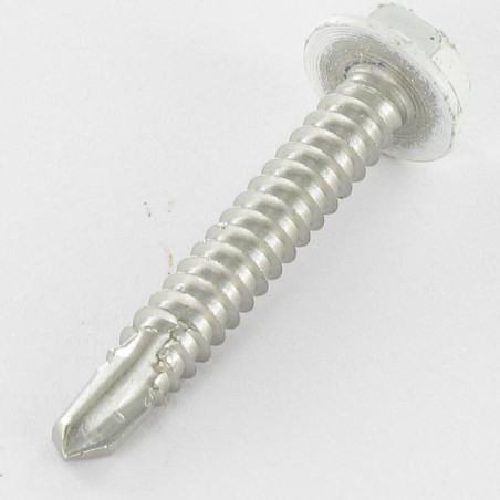 1 x Selbstbohrende Schrauben Sechskantkopf 6,3 x 40 Edelstahl A2 RAL9010 reinweiß