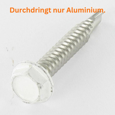 1 x Selbstbohrende Schrauben Sechskantkopf 6,3 x 40 Edelstahl A2 RAL9010 reinweiß