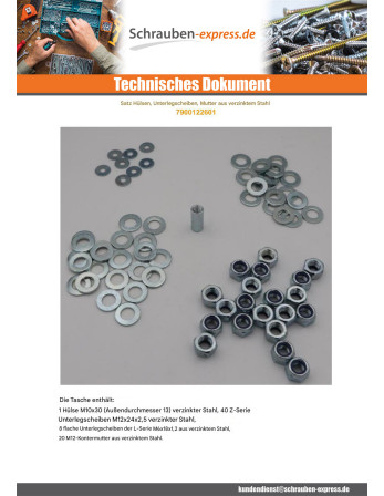 1 x KIT Langmutter Muttern Scheiben Verzinkt