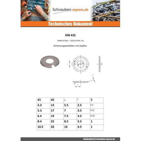 1 x Sicherungsscheibe mit Außenzapfen Edelstahl A2 10,7 x 26 x 1 Type F 4,5