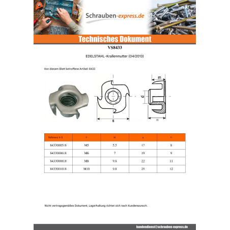 1 x Einschlagmuttern Edelstahl A2 M5 Hoch 3.8