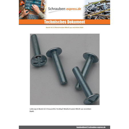 1 x Tüte 4 Metallschrauben Flachrundkopfschraube M8X40 Verzinkt