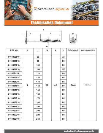 1 x Spanplattenschrauben Edelstahl A2 8X280 Mit...