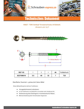 1 x Terrassenschrauben Senkkopfschraube T25 5,5...