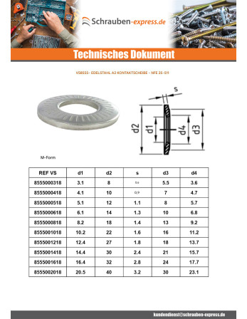 1 x Kontaktscheiben Edelstahl A2 M5x12x1,1 M