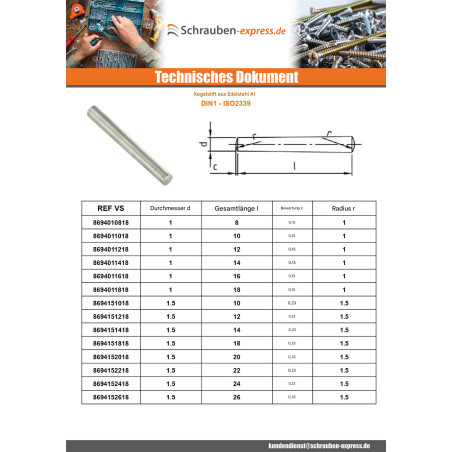 1 x Splint Kegelförmig 5x26 Edelstahl A1