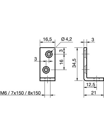1 x Befestigungswinkel Loch Gebohrt M7X150...