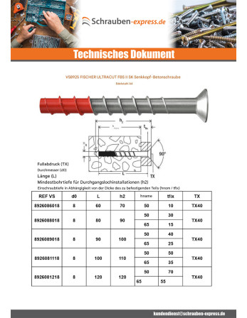 1 x Betonschraube Senkkopfschraube FISCHER...