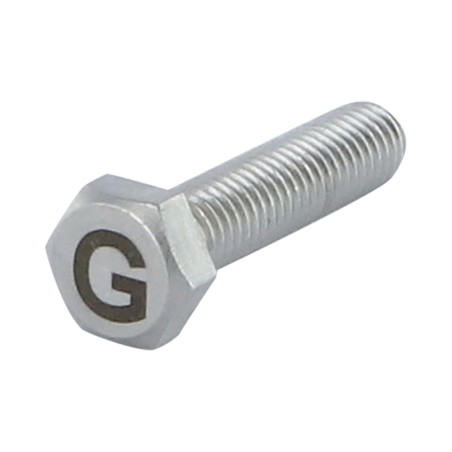 1 x Metallschrauben Sechskantkopf 8x35 Edelstahl A4 mit Buchstabengravur "G"