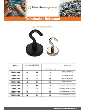1 x Haken magnetisch Durchmesser 32 Verzinkt